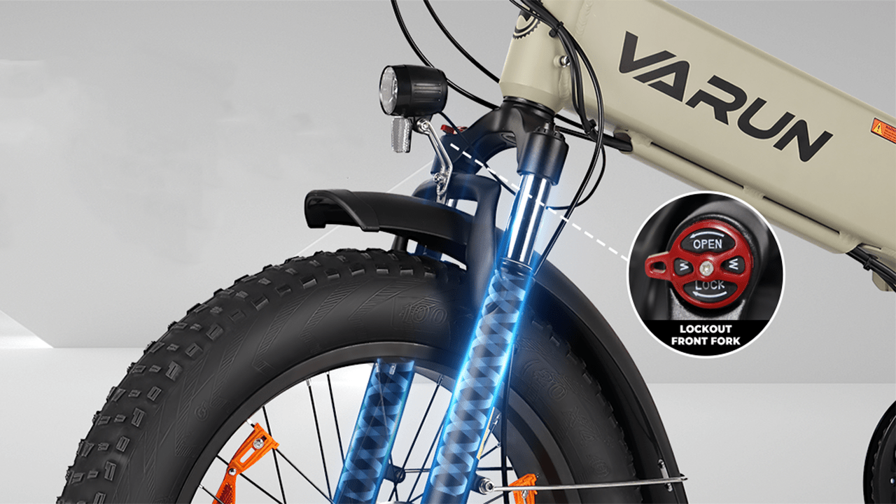 VARUN S20-1 Foldable Electric Bike(Bike to Work Scheme/Cycle to Work scheme)-Fork Shock Absorption<br> Ensures a smooth and comfortable ride on bothmountain and city roads.