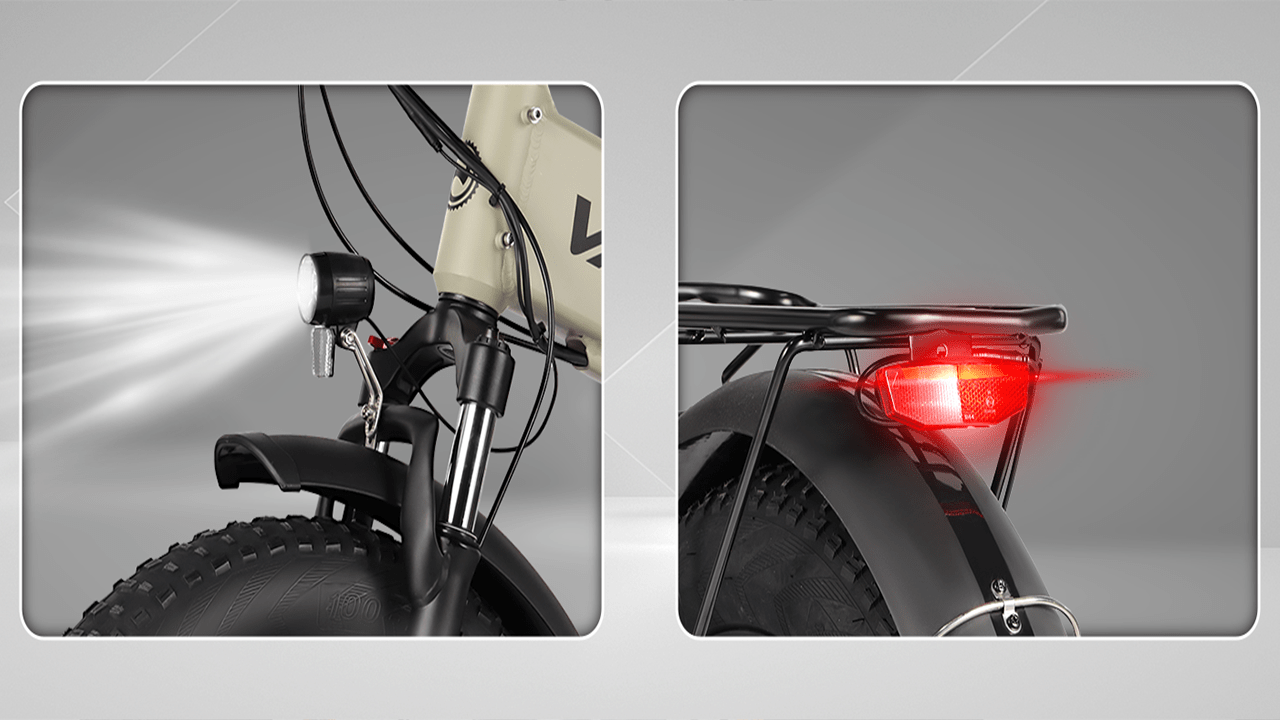 VARUN S20-1 Foldable Electric Bike(Bike to Work Scheme/Cycle to Work scheme)-Bright Lighting System<br> Front and rear taillight illumination for safe nighttimedriving.